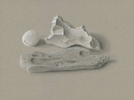 Driftwood, pebble and flint
