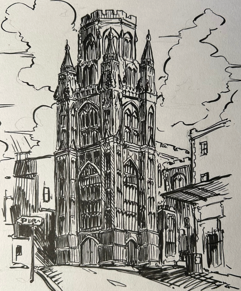 Draw a Trevor Haddrell cityscape