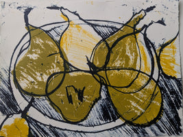 Rebecca Child, Pears on a Slipware Dish