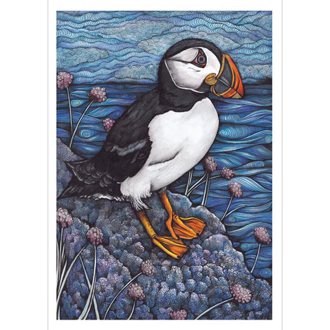 Puffin on the Rocks - Jennifer Guest Green Pebble
